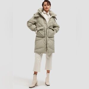 Lattelier Green Down Midi Puffer Jacket Buttoned Pockets Size Small Sold Out